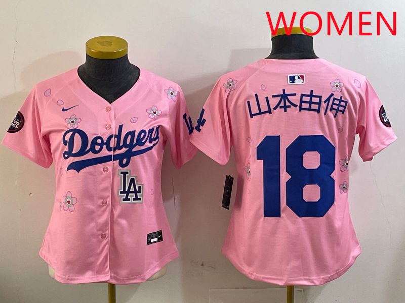 Women Los Angeles Dodgers 18 Yamamoto Pink Sakura Edition 2025 Nike MLB Jersey style 10